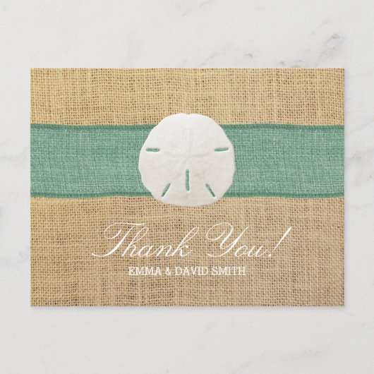 Rustikales Sand-Dollar-Grün-Leinwand-Band danken Postkarte (Vorderseite)