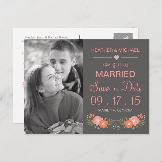 Rustikales Save the Date Foto Ankündigungspostkarte (Vorne/Hinten)