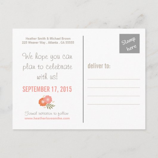 Rustikales Save the Date Foto Ankündigungspostkarte (Rückseite)