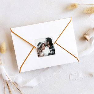 Rustikales Save the Date Foto Gastgeschenk Hochzei Quadratischer Aufkleber