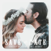 Rustikales Save the Date Foto Gastgeschenk Hochzei Quadratischer Aufkleber (Vorderseite)