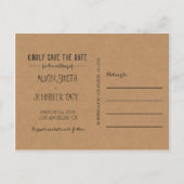 Rustikales Save the Date / Kraft Papier Save the D Ankündigungspostkarte (Rückseite)
