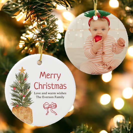 Rustikales Scandi Bow Boho Weihnachtsbaum-Foto Keramik Ornament