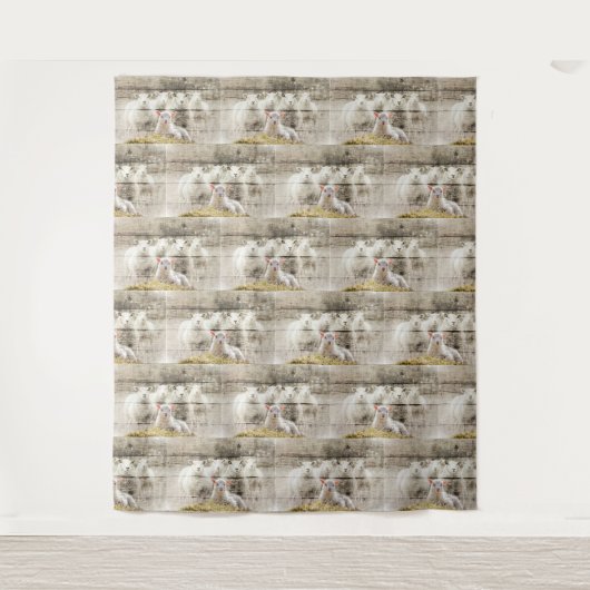 Rustikales Schaf Baby Lamm Jute Wandteppich (Vorderseite)