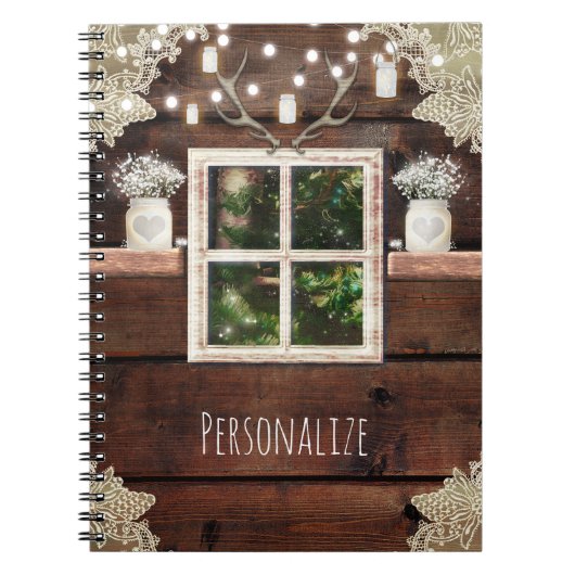 Rustikales Scheunenfenster Baum & Mason Jar Land C Notizblock (Vorderseite)