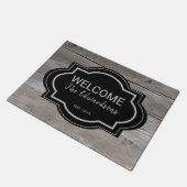 Rustikales Scheunenholz schwarzer Empfang Familien Fußmatte (Schrägansicht)