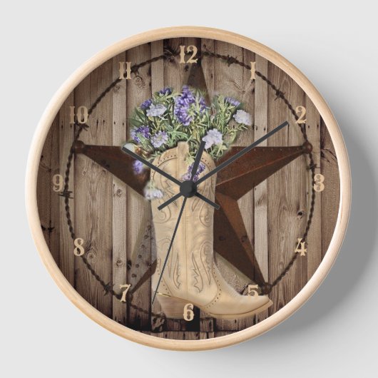 rustikales Scheunenholz Wildblume Western Cowgirl Uhr (Vorderseite)