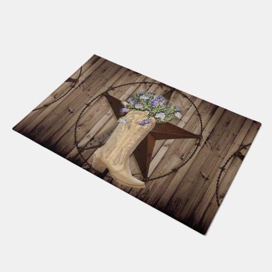 Rustikales Scheunenholz Wildblume Western Stars Co Fußmatte (Schrägansicht)