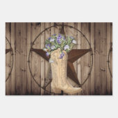 Rustikales Scheunenholz Wildblume Western Stars Co Geschenkpapier Set (Vorderseite 3)