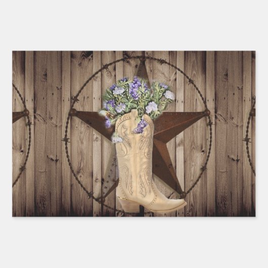 Rustikales Scheunenholz Wildblume Western Stars Co Geschenkpapier Set (Vorderseite 3)