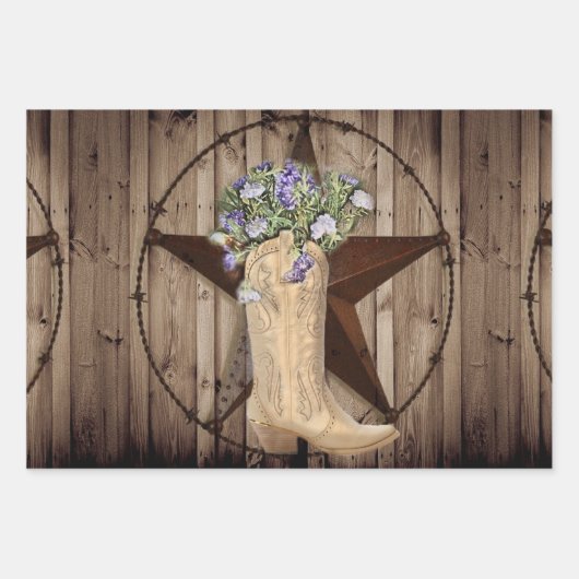 Rustikales Scheunenholz Wildblume Western Stars Co Geschenkpapier Set (Vorderseite)