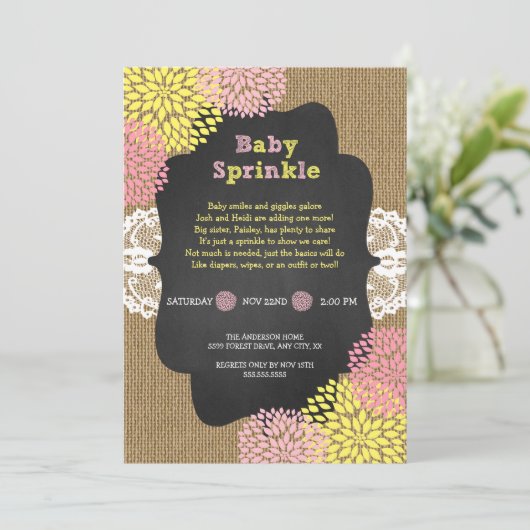 Rustikales schickes Mädchenbaby Einladung (Stehend Vorderseite)
