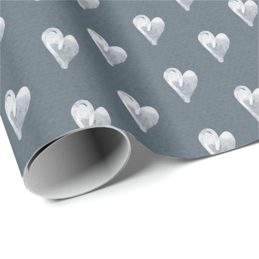 Rustikales Schieferblau - Handgezeichnete Herzen Geschenkpapier (Rolleneckpunkt)