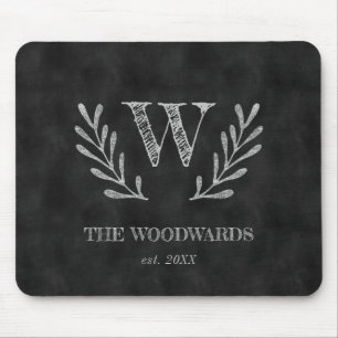 Rustikales Schiefertafel-Familienmonogramm Lorbeer Mousepad