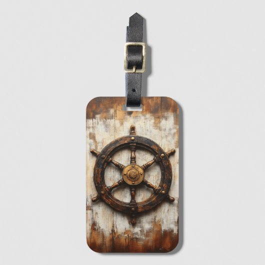 Rustikales Schiffrad Helm Nautic Gepäckanhänger (Vorderseite Vertikal)
