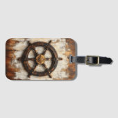 Rustikales Schiffrad Helm Nautic Gepäckanhänger (Vorderseite (Horizontal))