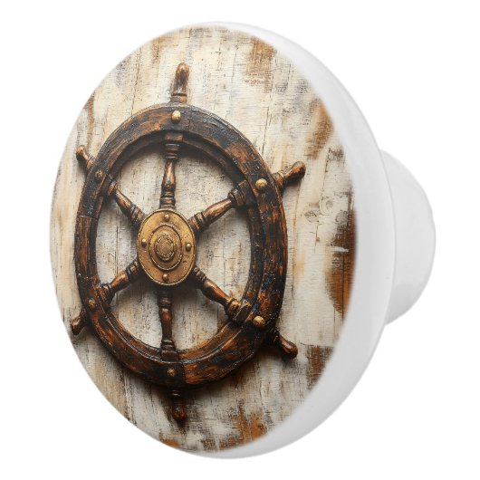 Rustikales Schiffrad Helm Nautic Keramikknauf (Rechts)