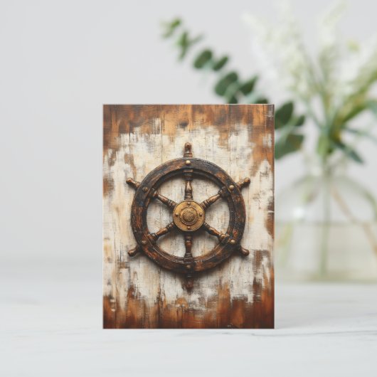 Rustikales Schiffrad Helm Nautic Postkarte (Stehend Vorderseite)