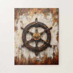 Rustikales Schiffrad Helm Nautic Puzzle