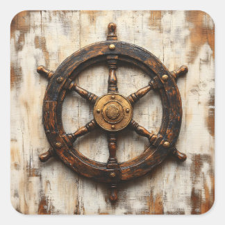 Rustikales Schiffrad Helm Nautic Quadratischer Aufkleber