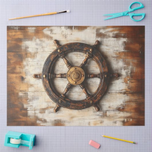 Rustikales Schiffrad Helm Nautical Decoupage Seidenpapier (Basteln)