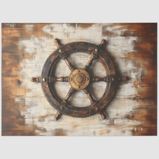 Rustikales Schiffrad Helm Nautical Decoupage Seidenpapier (Vorderseite)