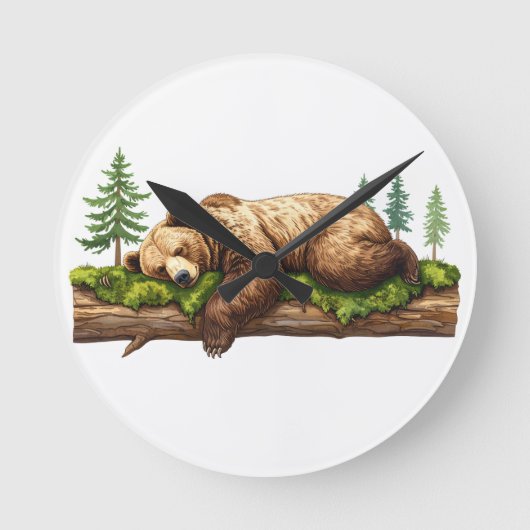 Rustikales Schlafbärenwald Runde Wanduhr (Vorderseite)