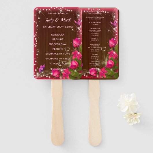 Rustikales Schmetterlingsprogramm für Holz rosa Fächer (Vorne und Hinten)