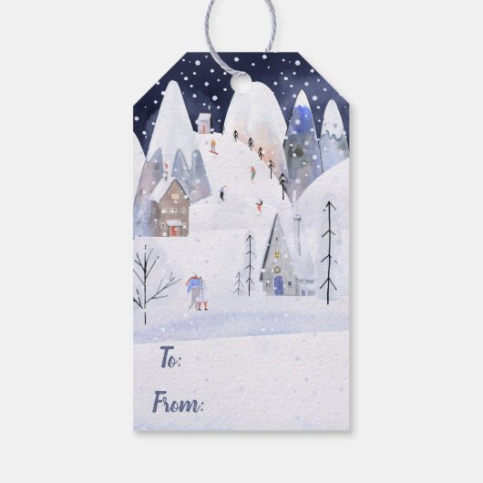 Rustikales Schneebergdorf Winterurlaub Geschenkanhänger (Rückseite)