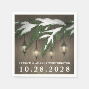 Rustikales SchneeEvergreen Lantern Hochzeit Napkin Serviette