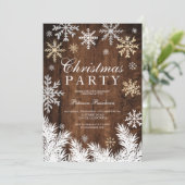 Rustikales Schneeflocken-Kiefernholz Weihnachten P Einladung (Stehend Vorderseite)