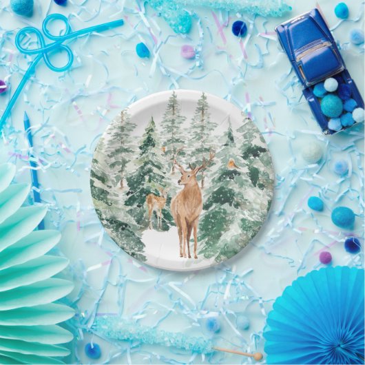 Rustikales Schneewaldfest Pappteller (Party)