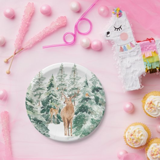Rustikales Schneewaldfest Pappteller (Party)