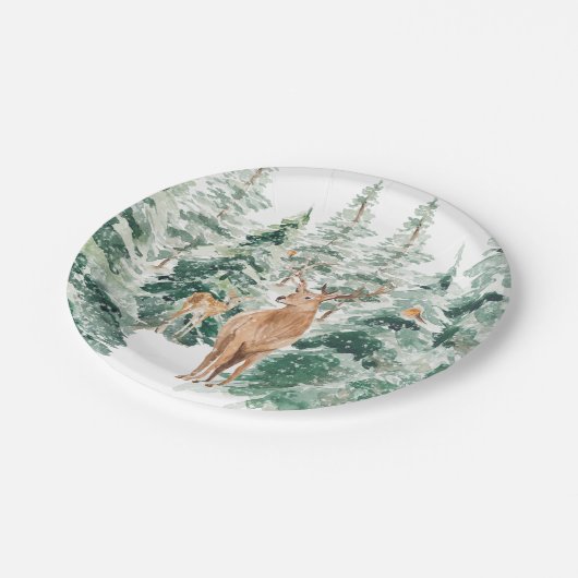 Rustikales Schneewaldfest Pappteller (Schrägansicht)