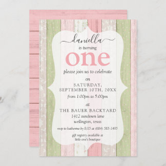 Rustikales Schnittholz Grün & Rosa Blumenholz 1. G Einladung