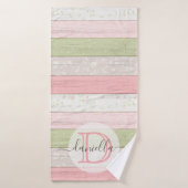 Rustikales Schnittholz Grün & Rosa Blumenholz Pers Badehandtuch (Badehandtuch)