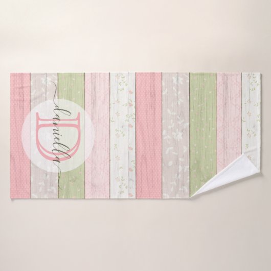 Rustikales Schnittholz Grün & Rosa Blumenholz Pers Badehandtuch (Badehandtuch)