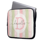 Rustikales Schnittholz Grün & Rosa Blumenholz Pers Laptopschutzhülle (Vorderseite Links)