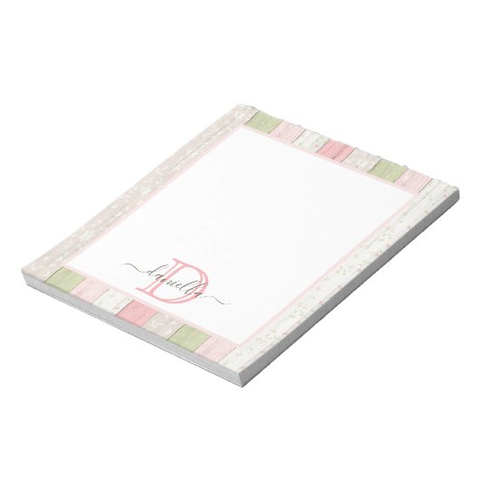 Rustikales Schnittholz Grün & Rosa Blumenholz Pers Notizblock (Rotiert)