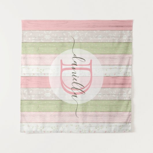 Rustikales Schnittholz Grün & Rosa Blumenholz Pers Wandteppich (Vorderseite (Horizontal))