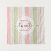 Rustikales Schnittholz Grün & Rosa Blumenholz Pers Wandteppich (Vorderseite)