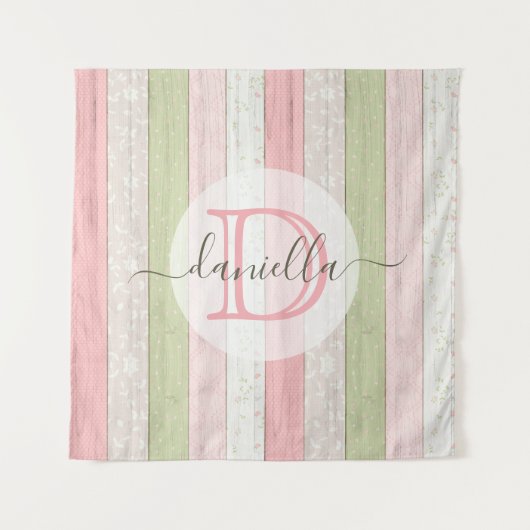 Rustikales Schnittholz Grün & Rosa Blumenholz Pers Wandteppich (Vorderseite)