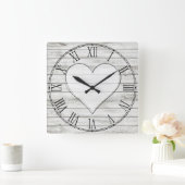 Rustikales schönes Holz Textur Herz Quadratische Wanduhr (Zuhause)
