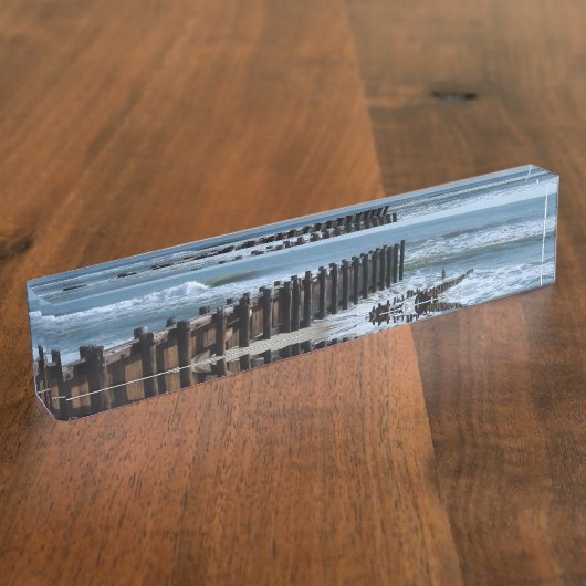 Rustikales Schott am Strand Namensplakette (Seite)