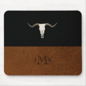 Rustikales Schwarz-Braun-Leder-Antler-Monogramm Mousepad (Vorne)