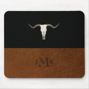 Rustikales Schwarz-Braun-Leder-Antler-Monogramm Mousepad