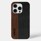 Rustikales Schwarz-Braun-Leder-Mononogramm Case-Mate iPhone Hülle (Rückseite)