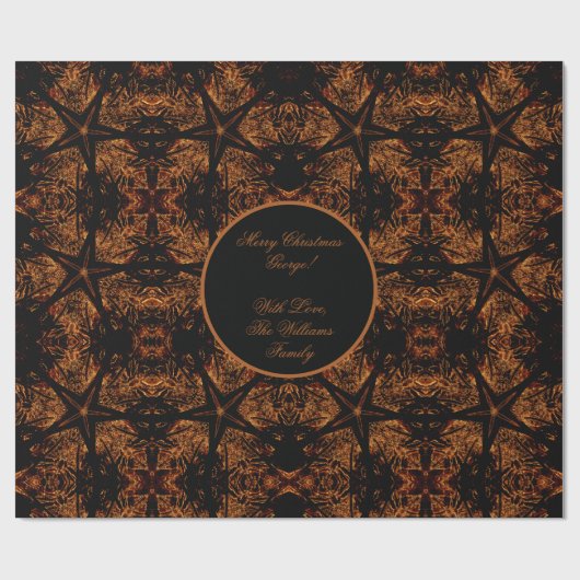 Rustikales, schwarz-braunes Orangensternmuster Geschenkpapier (Flach)