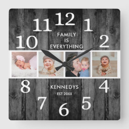 Rustikales schwarz gezapftes Holz 4 Foto Familiena Quadratische Wanduhr