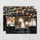 Rustikales Schwarz-Holz & Foto Save the Date (Vorne/Hinten)